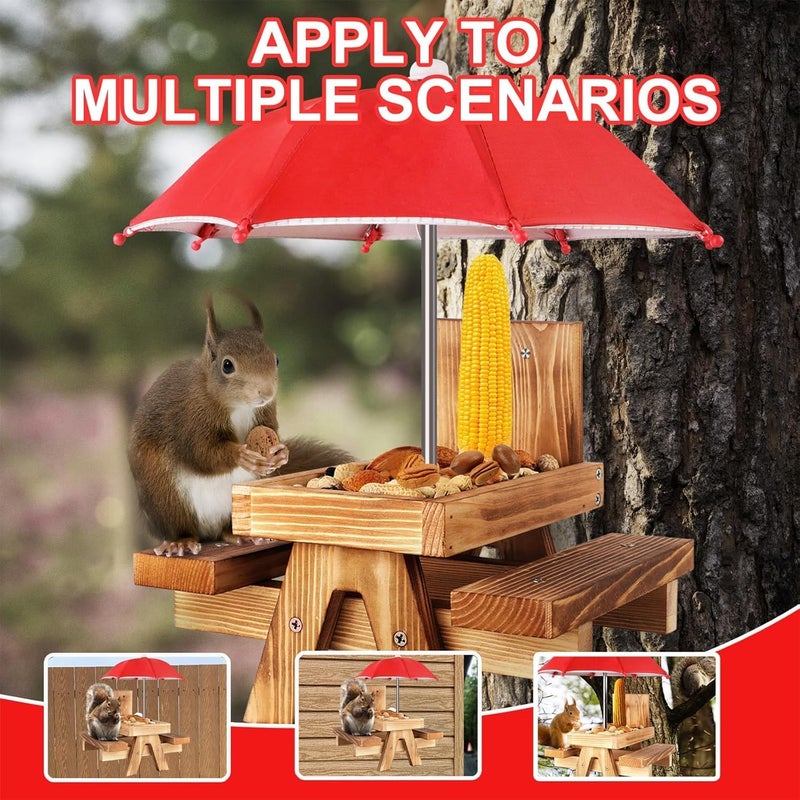 Gnodry Gnodary Squirrel Feeder with Umbrella, Squirrel Feeders for Outside, Squirrel Picnic Table Feeder - Chipmunk Feeder Hold Corn, Corn Cob, Peanuts (Bright-Red) - Image 3